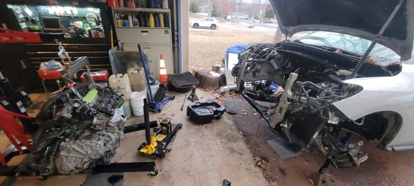 2017 Nissan Pathfinder Engine Replacement - This Customer was told by the dealer his engine oil was starting to sludge. They recommended an engine flush which he approved. About 700 miles later the engine began smoking and misfiring. He took it back to them and they said he would need a new engine now, but refused to take any responsibility for it. The customer called me for a second opinion. We still ended up replacing the engine and I was able to work with his aftermarket warranty to cover most of the cost. 2017 Nissan Pathfinder Engine Replacement - This Customer was told by the dealer his engine oil was starting to sludge. They recommended an engine flush which he approved. About 700 miles later the engine began smoking and misfiring. He took it back to them and they said he would need a new engine now, but refused to take any responsibility for it. The customer called me for a second opinion. We still ended up replacing the engine and I was able to work with his aftermarket warranty to cover most of the cost.