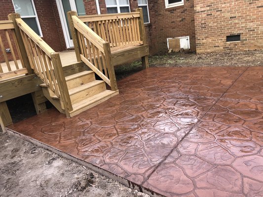 Stamped concrete patio & sidewalk attached to driveway - This job turned out great