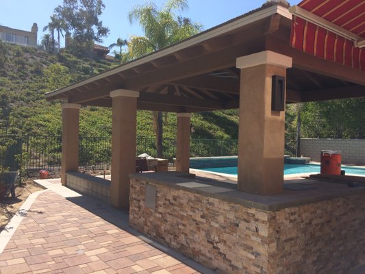Patio Cover - Custom patio cover with barbecue and stone work Patio Cover - Custom patio cover with barbecue and stone work
