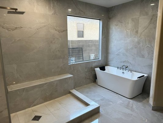 Bathroom Remodeling - The whole bathroom was remodeled. Installed the tiles on the floor and on the walls. Did shower installation, Mirror hanging and Sink installation.