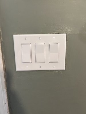 Light Switch Replacement - We replaced an old 3-gang light switch box with new, modern paddle switches for a cleaner, updated look. One of the switches had stopped working, so we repaired the wiring and restored full function to all three switches. The new setup not only looks great but also operates smoothly—bringing this space up to date with reliable, everyday convenience.
If your light switches are outdated or acting up, Evergreen Electric can help you upgrade and troubleshoot quickly and safely! Light Switch Replacement - We replaced an old 3-gang light switch box with new, modern paddle switches for a cleaner, updated look. One of the switches had stopped working, so we repaired the wiring and restored full function to all three switches. The new setup not only looks great but also operates smoothly—bringing this space up to date with reliable, everyday convenience.
If your light switches are outdated or acting up, Evergreen Electric can help you upgrade and troubleshoot quickly and safely!