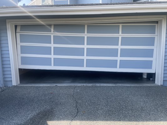 Fixed broken garage door - The garage door was crooked and jammed in the open so it would not open or close.  Dave's Door Service came out same day to reinstall parts that had come off and adjusted the garage door so it was working again smoothly, safely and quietly.  No extra parts were needed.