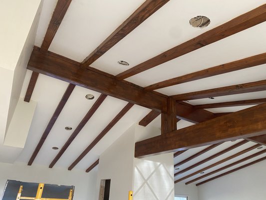 Interior Wood Refinishing - The previous stain was not consistant nor the right color per clients expectations. We were able to get their interior wood beams exactly the way the wanted them. Interior Wood Refinishing - The previous stain was not consistant nor the right color per clients expectations. We were able to get their interior wood beams exactly the way the wanted them.