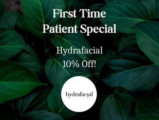 New Patient Hydrafacial Special - New patients get 10% off their first Hydrafacial treatment at Glow Aesthetic Center! New Patient Hydrafacial Special - New patients get 10% off their first Hydrafacial treatment at Glow Aesthetic Center!