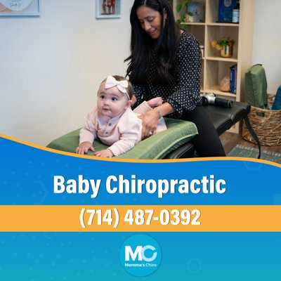 Baby Chiropractic - Baby Chiropractic: Supporting Healthy Growth and Development (714) 487-0392
Every parent wants their baby to thrive, but newborns and infants can face discomfort from birth or daily life. At Momma’s Chiro in Huntington Beach, we provide gentle baby chiropractic care to support proper growth, spinal alignment, and overall wellness.
💆♀️ Why Babies Benefit from Chiropractic Care
-Birth-related tension or stress
-Colic, fussiness, or sleep issues
-Digestive discomfort or constipation
-Posture and nervous system development
🌿 How Chiropractic Care Helps
-Gentle spinal and cranial adjustments
-Support for nervous system function
-Relief from discomfort and tension
-Improved sleep, digestion, and mobility
🤱 Safe and Gentle
All adjustments are light, precise, and safe for infants. Our focus is on creating comfort and supporting natural development without any stress or pain.
💞 Why Parents Choose Momma’s Chiro
We provide a nurturing, supportive environment where your baby’s care is personalized. Our goal is happy, comfortable babies and confident parents Baby Chiropractic - Baby Chiropractic: Supporting Healthy Growth and Development (714) 487-0392
Every parent wants their baby to thrive, but newborns and infants can face discomfort from birth or daily life. At Momma’s Chiro in Huntington Beach, we provide gentle baby chiropractic care to support proper growth, spinal alignment, and overall wellness.
💆♀️ Why Babies Benefit from Chiropractic Care
-Birth-related tension or stress
-Colic, fussiness, or sleep issues
-Digestive discomfort or constipation
-Posture and nervous system development
🌿 How Chiropractic Care Helps
-Gentle spinal and cranial adjustments
-Support for nervous system function
-Relief from discomfort and tension
-Improved sleep, digestion, and mobility
🤱 Safe and Gentle
All adjustments are light, precise, and safe for infants. Our focus is on creating comfort and supporting natural development without any stress or pain.
💞 Why Parents Choose Momma’s Chiro
We provide a nurturing, supportive environment where your baby’s care is personalized. Our goal is happy, comfortable babies and confident parents