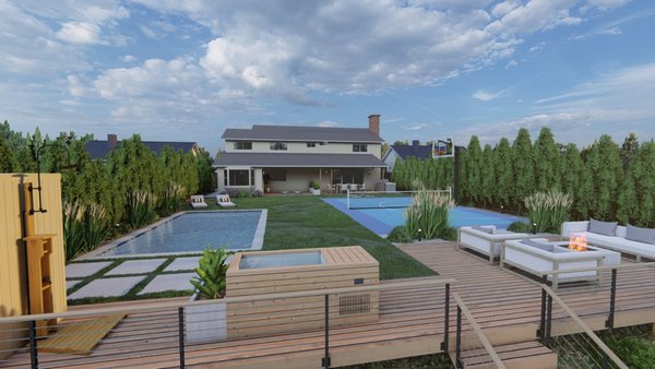 Clairemont Outdoor Retreat — Pool, Deck & Entertainment Space - This resort-style backyard was designed to create the ultimate outdoor living experience—combining luxury, functionality, and relaxation in one seamless space.
A modern pool anchors the design, with wide sun-lounging areas and lush privacy greenery framing the yard. Adjacent to the pool, a full-size sport court adds energy and fun, making the space perfect for both family time and entertaining guests.
A raised deck area features a built-in hot tub, a cozy fire-pit lounge, and custom outdoor seating—ideal for evenings outdoors. Natural wood tones, clean lines, and layered landscaping pull the entire design together, creating Clairemont Outdoor Retreat — Pool, Deck & Entertainment Space - This resort-style backyard was designed to create the ultimate outdoor living experience—combining luxury, functionality, and relaxation in one seamless space.
A modern pool anchors the design, with wide sun-lounging areas and lush privacy greenery framing the yard. Adjacent to the pool, a full-size sport court adds energy and fun, making the space perfect for both family time and entertaining guests.
A raised deck area features a built-in hot tub, a cozy fire-pit lounge, and custom outdoor seating—ideal for evenings outdoors. Natural wood tones, clean lines, and layered landscaping pull the entire design together, creating