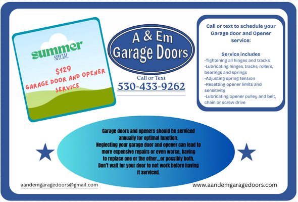 Summer Service Special - Give us a call or text to schedule an appointment 530-433-9262