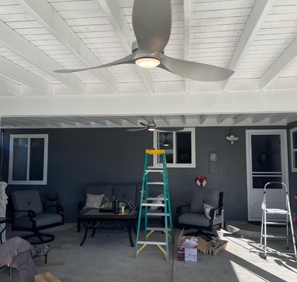 Fullerton Outdoor Patio - These Homeowners just completed an entire home renovation project and needed multiple upgrades to their new patio, back yard, and finished garage space. Patio Fans were installed with concealed conduits for a seamless look. Two new Circuits were installed to feed the garage. A Spa disconnect was installed for a new spa and a new circuit and outlet was installed for a future EV Charger. An additional outlet was installed to power a motorized gate. Fullerton Outdoor Patio - These Homeowners just completed an entire home renovation project and needed multiple upgrades to their new patio, back yard, and finished garage space. Patio Fans were installed with concealed conduits for a seamless look. Two new Circuits were installed to feed the garage. A Spa disconnect was installed for a new spa and a new circuit and outlet was installed for a future EV Charger. An additional outlet was installed to power a motorized gate.