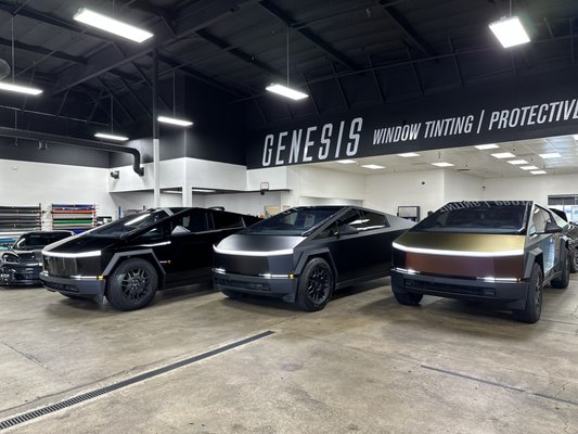Cybertruck Wraps - Calling all Cybertruck enthusiasts! We've got a trio that'll set your sights ablaze - a Volcanic Flare inferno, a Frozen Black enigma, and a Gloss Black masterpiece. Which one speaks to your inner rebel?
Genesis is Northern California's Largest and longest established Tesla restyling operation.
Trust your projects to the professionals. Feel free to contact us for a no pressure consultation. Cybertruck Wraps - Calling all Cybertruck enthusiasts! We've got a trio that'll set your sights ablaze - a Volcanic Flare inferno, a Frozen Black enigma, and a Gloss Black masterpiece. Which one speaks to your inner rebel?
Genesis is Northern California's Largest and longest established Tesla restyling operation.
Trust your projects to the professionals. Feel free to contact us for a no pressure consultation.