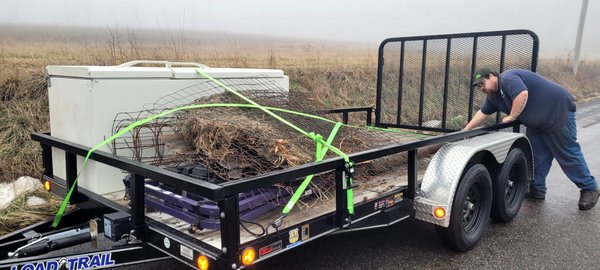appliance pickup and yard debris - Customer wanted a fridge picked up and some things taken out of his yard.