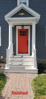 exterior porch paint job - full scrape and sand, full oil base primer, & 2 coats of finish paint on all wood and door of front porch.. exterior porch paint job - full scrape and sand, full oil base primer, & 2 coats of finish paint on all wood and door of front porch..