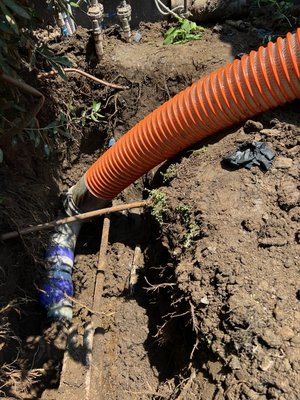 Installation of New Resin Trenchless Main Sewer Line - This house had many sewer back ups for many years. It finally got to the point where there was no drainage at all. We installed a new trenchless main sewer line because the customer did not want to dig up his beautiful lawn. Now everything is flowing smoothly.