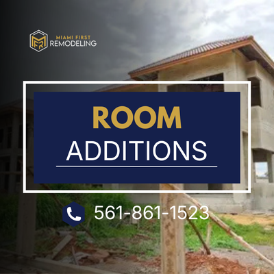 Room Additions & Conversions - Call Today at (561) 861-1523 for a Free, No-Obligation Remodeling Consultation

Need more space without moving? Miami First Remodeling specializes in custom room additions and room conversions that add comfort, functionality, and value to your home. Whether you're expanding your living space with a new addition or converting an existing room into a home office, guest suite, or entertainment area, our team brings your vision to life with quality craftsmanship and thoughtful design.

Why Choose Miami First Remodeling?

Custom Space Solutions – Every addition and conversion is designed to complement your home's layout and meet your family's changing needs.

Seamless Integration – We ensure new spaces blend beautifully with your existing home's architecture and finishes.

Complete Project Management – From design and permits to construction and finishing touches, we manage every aspect of your project.

Our Room Addition & Conversion Services
Room Additions
Garage Conversions
Home Office Conversions
Guest Rooms & In-Law Suites
Family Room Expansions
Interior Space Reconfigurations
Our Process

Free Consultation – Discuss your goals, space requirements, and budget with our remodeling experts.

Design & Planning – We create a customized plan that maximizes your home's functionality and complements its existing design.

Permits & Preparation – Our team handles the necessary permits and prepares the project for construction.

Professional Construction – We build your new living space with expert craftsmanship, quality materials, and clear communication throughout the project.

Final Walkthrough – We review every detail to ensure your new space is completed to the highest standards.

Why Homeowners Trust Miami First Remodeling

Whether you're adding square footage or making better use of your existing space, Miami First Remodeling delivers room additions and conversions that are both beautiful and practical. Our commitment to quality, reliability, and customer satisfaction ensures a remodeling experience you'll feel confident about from start to finish.

Call (561) 861-1523 today to schedule your free consultation for room additions and room conversions.