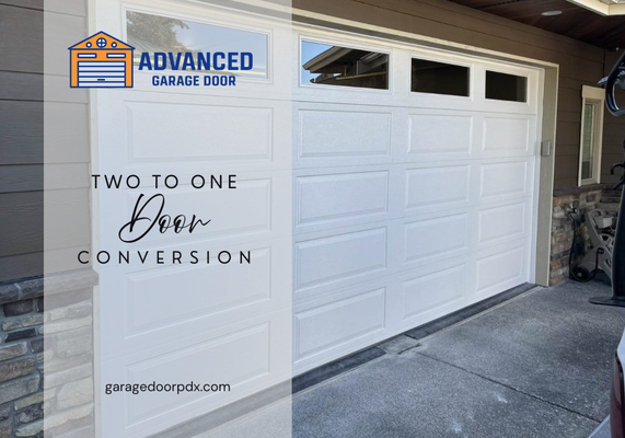 Double Door Conversion - We converted two separate single garage doors into one large double-door system, complete with a new automatic opener for improved convenience and functionality. This transformation involved structural framing modifications, installation of a wide insulated door with top window panels, and precise opener calibration. The result? A more spacious entryway, enhanced curb appeal, and easier daily use.
This type of garage conversion is ideal for homeowners looking to modernize their setup or simplify access—especially for wider vehicles. Interested in doing the same? Contact Advanced Garage Doors for expert service and a free consultation. Double Door Conversion - We converted two separate single garage doors into one large double-door system, complete with a new automatic opener for improved convenience and functionality. This transformation involved structural framing modifications, installation of a wide insulated door with top window panels, and precise opener calibration. The result? A more spacious entryway, enhanced curb appeal, and easier daily use.
This type of garage conversion is ideal for homeowners looking to modernize their setup or simplify access—especially for wider vehicles. Interested in doing the same? Contact Advanced Garage Doors for expert service and a free consultation.
