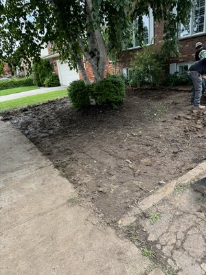 Front and backyard tear our resod - Front and backyard redesign for new lawn and grading, install around pool area, playground etc.