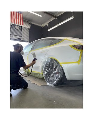 Tesla Paint and Body - This repair was done at a 66% cost savings and in 2 days versus 2 week repair timespan from a local old school bodyshop. Factory results with lifetime guarantee. Tesla Paint and Body - This repair was done at a 66% cost savings and in 2 days versus 2 week repair timespan from a local old school bodyshop. Factory results with lifetime guarantee.