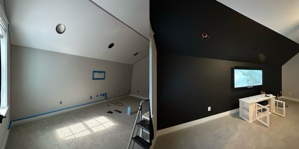 Media room transformation with painting - This transformation with painting creating a black background wall for the TV to make improvements in the light reflected from the TV. Media room transformation with painting - This transformation with painting creating a black background wall for the TV to make improvements in the light reflected from the TV.
