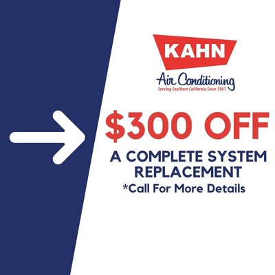 $300 Off A Complete System Replacement! - For over 60 years, Kahn Air Conditioning has been the company that homeowners and business owners in Northridge, CA, turn to first for reliable heating and cooling services. Our NATE-certified technicians can repair, install, and maintain every heating and cooling system make and model. Whether your air conditioner is on the fritz or your gas furnace breaks down in the middle of the winter, you can rely on us to make things right.