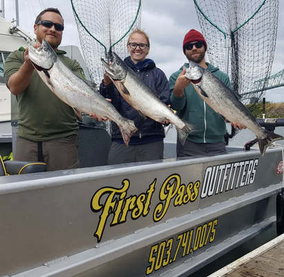 Salmon Charter - Buoy 10 in Astoria, Oregon, is the heart of the Oregon and Washington Chinook Fishery. Every fish that goes up the Columbia River passes through this beautiful stretch that offers some of the best fishing in the world! Coho 'Silver' Salmon & Chinook 'King' Salmon 
Fall salmon season opens on August 1 and can run into late September. In the first portion of the season, we will be mainly focused on catching these large kings.