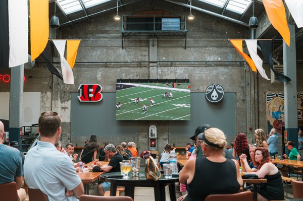 Biggest Indoor Bengals Watch Parties - Visit Rhinegeist's historic taproom all season long for the largest indoor Bengals watch parties! Featuring a 14-ft large screen TV, 25+ beers on tap, food, exclusive giveaways and free swag! Check out our site for the specific promotions for each week.