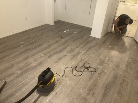 Click Flooring - Customer just wanted one room in a closet laid with click flooring. Bring your son to work day. I'm gonna say my son works harder than some of the other guys that are with me LOL just kidding crew Click Flooring - Customer just wanted one room in a closet laid with click flooring. Bring your son to work day. I'm gonna say my son works harder than some of the other guys that are with me LOL just kidding crew