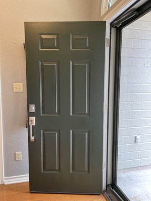 Front Door complete transformation! - After advising on color for the door set, repairing the dents, caulking the cracks, sanding out the flaws, we completely transformed this front door set!