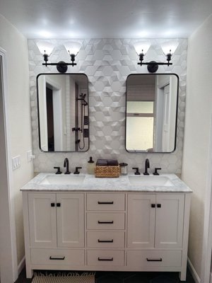 Del Amo Master Bathroom Remodel - This project took place in Ramona and was a complete master bathroom transformation. It turned out amazing! We added a wet room, free standing soaking tub, a whole new double vanity, and a private water closet.