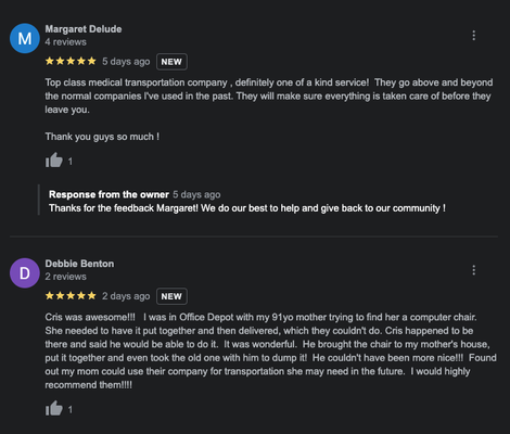 Testimonials - These are a few reviews posted on google from previous customer experiences.