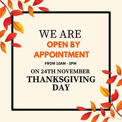 Thanksgiving Day - We are open Thanksgiving Day by appointment from 10am - 3pm. Call us for gel x extensions, gel mani pedi, acrylic, hard gel, soft gel, nails designs, nail art, etc. Thanksgiving Day - We are open Thanksgiving Day by appointment from 10am - 3pm. Call us for gel x extensions, gel mani pedi, acrylic, hard gel, soft gel, nails designs, nail art, etc.