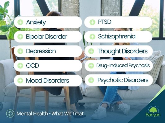 Mental Health Treated - Banyan Gulf Breeze provides comprehensive outpatient mental health treatment through Partial Hospitalization (PHP), Intensive Outpatient (IOP), and Virtual Care programs. Treatment is available for individuals experiencing anxiety, depression, PTSD, trauma, bipolar disorder, OCD, mood disorders, personality disorders, and co-occurring mental health conditions. Using evidence-based therapies, psychiatric support, and personalized treatment planning, Banyan Treatment Centers helps individuals build healthy coping skills, improve daily functioning, and work toward long-term emotional wellness. Virtual care services are available throughout Florida, making quality behavioral healthcare more accessible to those in need. Call Banyan Gulf Breeze today to learn more about available programs and services. Mental Health Treated - Banyan Gulf Breeze provides comprehensive outpatient mental health treatment through Partial Hospitalization (PHP), Intensive Outpatient (IOP), and Virtual Care programs. Treatment is available for individuals experiencing anxiety, depression, PTSD, trauma, bipolar disorder, OCD, mood disorders, personality disorders, and co-occurring mental health conditions. Using evidence-based therapies, psychiatric support, and personalized treatment planning, Banyan Treatment Centers helps individuals build healthy coping skills, improve daily functioning, and work toward long-term emotional wellness. Virtual care services are available throughout Florida, making quality behavioral healthcare more accessible to those in need. Call Banyan Gulf Breeze today to learn more about available programs and services.