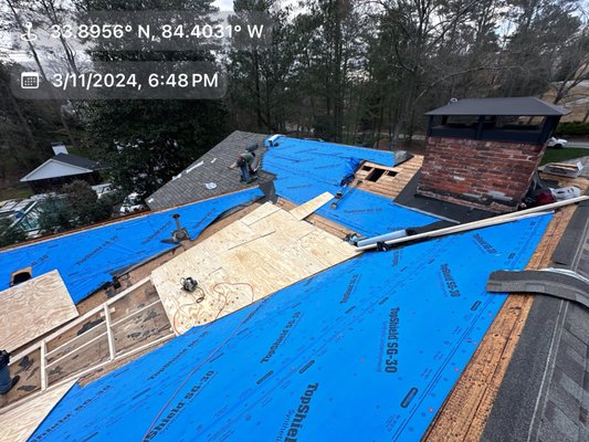 Full Roof Replacement - This was a 51 square, full roof replacement done in Sandy Springs, Ga. We added pitch to prevent leaks Full Roof Replacement - This was a 51 square, full roof replacement done in Sandy Springs, Ga. We added pitch to prevent leaks