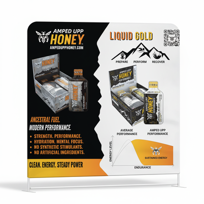 Amped Upp Honey – Brand Design by DM - DM brought the vibrant energy of Amped Upp Honey to life through a complete visual branding experience — including custom label design, 3D product mockups, and high-quality print materials.