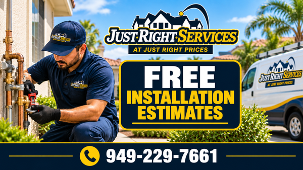 Free Estimates on Plumbing and HVAC 949-229-7661 - Call 949-229-7661 to get a free estimate on any HVAC installations and water heater, repinping, sewer line installations. Just Right Services is offering this to homeowners throughout Laguna Hills, Irvine, Lake Forest, Mission Viejo, Aliso Viejo, Laguna Beach, Laguna Niguel, Ladera Ranch, Rancho Santa Margarita, and Coto De Caza.

When something goes wrong with your plumbing or HVAC system, the last thing you want is to guess what it will cost. A water heater that stops working in January or an AC unit that quits in July can disrupt your entire household. Plumbing issues that go unaddressed have a way of turning into bigger, more expensive problems fast. Getting a straight answer on price before any work begins puts you back in control.

At Just Right Services, we show up on time, get straight to work, and leave your home cleaner than we found it. Our NATE-certified technicians have been serving Orange County families for over 36 years with honest answers and upfront pricing. No guessing, no upselling. Just professional service at a price that makes sense.
✅ Free estimate on any plumbing or HVAC service
✅ Same day service available
✅ Licensed and NATE-certified technicians
✅ Upfront pricing before any work begins
✅ 3-year performance guarantee on every job
✅ Trusted by Orange County families for over 36 years

You deserve a straight answer before you spend a dollar. Call 949-229-7661 today and let us take a look at what you are dealing with. The estimate is free. The conversation is easy. We will tell you exactly what is going on and what it will cost to fix it.
