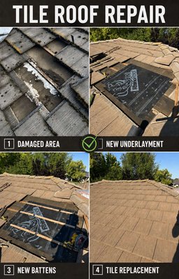 Tile Roof Leak & Underlayment Repair in Sacramento - This tile roof in the Sacramento area had damaged and deteriorated underlayment that could allow water to penetrate the roof deck and cause leaks, dry rot, and interior damage.
We carefully removed the existing concrete roof tiles from the affected area and inspected the roof deck. The old, damaged underlayment was removed and replaced with new RhinoRoof synthetic waterproof underlayment. We also installed new wood battens and replaced damaged roof tiles. The replacement tiles were color-matched with the existing roof to provide a clean and uniform finished appearance.
Our tile roofing services include roof leak detection, underlayment repair and replacement, broken or slipped tile replacement, wood batten replacement, plywood and dry rot repair, flashing repair, valley cleaning, roof inspections, and preventive roof maintenance.
TOVBA Construction, Inc. is a licensed California roofing and general contractor serving Sacramento, Carmichael, Citrus Heights, Fair Oaks, Orangevale, Roseville, Rocklin, Folsom, Rancho Cordova, Elk Grove, Antelope, North Highlands, and nearby areas.
If your tile roof is leaking or has broken or displaced tiles, contact us to schedule a professional roof inspection and repair estimate.
CSLB License #1088629 | B & C-39 Tile Roof Leak & Underlayment Repair in Sacramento - This tile roof in the Sacramento area had damaged and deteriorated underlayment that could allow water to penetrate the roof deck and cause leaks, dry rot, and interior damage.
We carefully removed the existing concrete roof tiles from the affected area and inspected the roof deck. The old, damaged underlayment was removed and replaced with new RhinoRoof synthetic waterproof underlayment. We also installed new wood battens and replaced damaged roof tiles. The replacement tiles were color-matched with the existing roof to provide a clean and uniform finished appearance.
Our tile roofing services include roof leak detection, underlayment repair and replacement, broken or slipped tile replacement, wood batten replacement, plywood and dry rot repair, flashing repair, valley cleaning, roof inspections, and preventive roof maintenance.
TOVBA Construction, Inc. is a licensed California roofing and general contractor serving Sacramento, Carmichael, Citrus Heights, Fair Oaks, Orangevale, Roseville, Rocklin, Folsom, Rancho Cordova, Elk Grove, Antelope, North Highlands, and nearby areas.
If your tile roof is leaking or has broken or displaced tiles, contact us to schedule a professional roof inspection and repair estimate.
CSLB License #1088629 | B & C-39