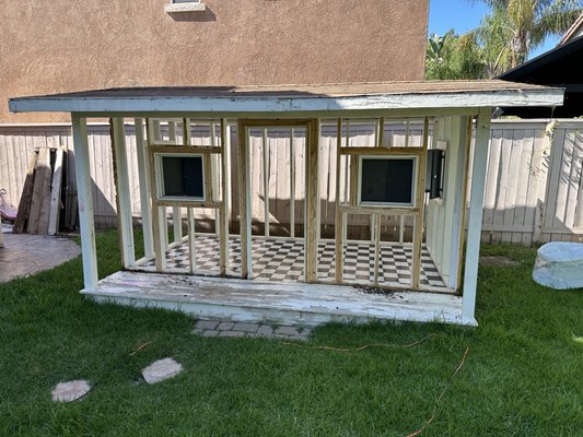 Exterior demolition - This was a outdoor kids playhouse that needed to be demo'ed and cleared to make more room in the backyard. Exterior demolition - This was a outdoor kids playhouse that needed to be demo'ed and cleared to make more room in the backyard.
