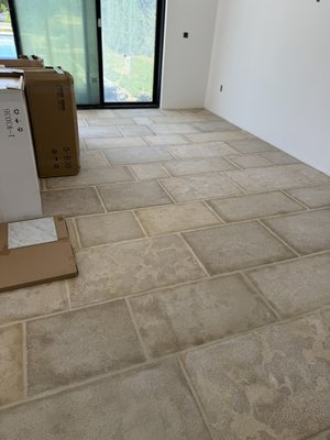 Pool room - This floor was done in 3 day in the city of La cañada. Natural stone which is a bit tricky to install takes time and precise measurements. Each stone is set one at a time to ensure the best look.