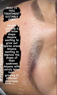Brow services - Brow lamination works in a similar way to a lash lift, and is designed to open up your eyes. The process essentially involves straightening eyebrow hairs using a nourishing solution, so that they all stand in the desired direction.