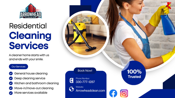 Residential Cleaning - Arrowhead Cleaning is a proud family-owned and operated business, bringing over 50 years of combined experience to homes across the community. Our team’s dedication spans generations, and we treat every house with the same care and respect we give our own.

We specialize in a full range of residential cleaning services, built on a foundation of affordable pricing and high-quality work. From sparkling kitchens and bathrooms to spotless living areas and bedrooms, our attention to detail and commitment to client satisfaction set us apart.

We believe everyone deserves a clean, comfortable home without breaking the bank. That’s why our services are always tailored to your needs and budget, ensuring you receive exceptional value and guaranteed results. Discover the difference a trusted, experienced family business can make your satisfaction is always our top priority. First time clients mention 'Yelp' for 10% off initial services. Call now for a free estimate!