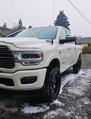 2022 Dodge Ram Laramie Cummins - This Dodge Ram Laramie was COVERED in dirt, grime, oil, and other major paint scratching contaminants. Unfortunately, the truck has bare metal scratches due to it never being detailed or receiving a ceramic coating or wax! I was able to wash it, and remove MOST visible contamination. The client was happy and wants a clay bar treatment to remove the deep contamination. This was a fun job to do.