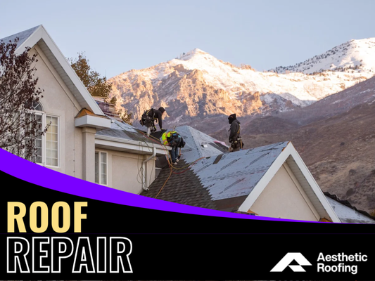 Roof Repair - Your roof is your home's first line of defense against Utah's unpredictable weather. From heavy snow and high winds to hailstorms and intense summer heat, even minor roof damage can quickly turn into costly repairs if left untreated. At Aesthetic Roofing, we provide professional roof repair services that restore your roof's strength, stop leaks, and extend the life of your roofing system. Whether you're dealing with missing shingles, damaged flashing, storm damage, or an active roof leak, our experienced team delivers dependable solutions designed for long-term protection.

Every repair begins with a comprehensive Roof Health Report. Rather than guessing where the problem exists, our roofing specialists perform a detailed inspection to identify the true source of the damage. We document our findings with photos, assess every critical roofing component, and provide a clear explanation of your roof's condition along with straightforward repair recommendations. This thorough process helps homeowners make informed decisions without unnecessary upselling.

Roof damage often starts small. A loose shingle, cracked vent boot, damaged flashing, or clogged valley may not seem urgent, but these issues allow water to penetrate beneath the roofing system. Over time, moisture can damage decking, insulation, drywall, and even your home's structural framing. Addressing these problems early helps prevent expensive interior repairs while preserving the lifespan of your roof.

Our licensed roofing professionals repair a wide range of roofing systems, including asphalt shingles, metal roofing, and flat roofs. We follow manufacturer specifications and proven installation practices to ensure every repair integrates seamlessly with your existing roofing system. Instead of simply covering visible damage, we repair the underlying issue so your roof continues performing as intended.

Common roof repairs include replacing missing or damaged shingles, repairing roof leaks, fixing flashing around chimneys and skylights, replacing damaged pipe boots, repairing ridge caps, correcting ventilation issues, sealing vulnerable penetrations, repairing storm damage, replacing sections of underlayment, and addressing damage caused by fallen branches or debris. Every repair is tailored to the specific condition of your roof, ensuring durable results instead of temporary fixes.

Northern Utah homeowners face unique roofing challenges throughout the year. Winter snow accumulation, ice dams, freeze-thaw cycles, high winds, hail, and prolonged UV exposure all contribute to roofing wear. Our team understands these local conditions and recommends repair solutions designed to withstand the region's demanding climate. By combining quality materials with skilled craftsmanship, we help homeowners maintain reliable protection throughout every season.

If your roof has experienced hail or wind damage, we also assist with documentation that may support your insurance claim. During the inspection, we photograph damaged areas, prepare detailed reports, and provide the information needed for your insurance company. While claim approval remains the insurer's decision, our thorough documentation helps ensure your roof's condition is accurately represented.

One of the advantages of choosing Aesthetic Roofing is our efficient repair process. Many roof repairs can be completed in a single day once the scope of work has been established. Our crews arrive on schedule, protect your landscaping and property during the repair, complete the work with attention to detail, and leave your home clean when the project is finished. We understand that roof problems create stress, so we work efficiently without compromising quality.

As a GAF Master Elite® contractor, Aesthetic Roofing belongs to the top tier of roofing professionals nationwide. This certification reflects our commitment to proper installation practices, ongoing training, and high standards of workmanship. Our repairs are completed according to manufacturer requirements and are backed by workmanship guarantees for added peace of mind.

Knowing whether your roof needs a repair or a full replacement isn't always obvious. That's why we believe every project should start with a professional inspection rather than assumptions. If a repair is the best solution, we'll explain exactly why. If your roof has reached the end of its service life and replacement offers better long-term value, we'll provide honest recommendations based on the actual condition of your roof—not a sales pitch.

At Aesthetic Roofing, our goal is simple: provide reliable roof repairs that protect your home, preserve your investment, and give you confidence every time the weather changes. From minor repairs to complex roofing issues, we combine expert craftsmanship, premium materials, transparent communication, and dependable service to deliver lasting results for homeowners across Northern Utah.