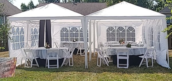 70th Birthday Party Celebration! - My customer celebrated her sisters 70th birthday. She requested Tables, Chairs, Linens, Tent and backdrop with panels. This was a very HOT DAY! S/O to my team that came to help and thank you to my customer for trusting us with her party.