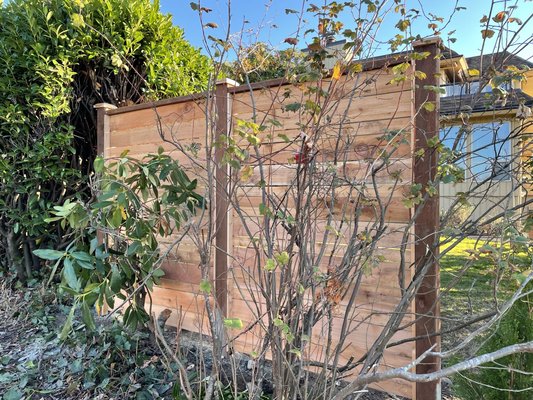 Wood privacy screen - The city took down the clients shrubs and greenery that gave their home privacy, our team was able to help them pick a design specific to their needs and have it up in no time. No Project is to big or to small! Wood privacy screen - The city took down the clients shrubs and greenery that gave their home privacy, our team was able to help them pick a design specific to their needs and have it up in no time. No Project is to big or to small!