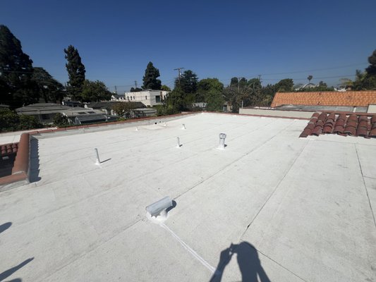 Culver City CA - Modified Bitumen Cool Roof System - We Installed a Modified Bitumen Cool Roof System on a flat roof in Culver City, CA. Built with superior deck protection and finished with a CertainTeed Flintlastic® GTA CoolStar® membrane for energy efficiency and long‑lasting performance.
