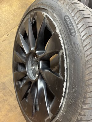 Curb Rash Repair - This repair was performed on a Tesla Model Y wheel when we first became mobile this year! This is just one example of the thousands of wheel repairs we have done. Our process is a bit different than most companies:

- Mobile setup, including low profile jacks (no overspray on vehicle), and repairs performed in our mobile booth | All wheels are torqued to factory spec when complete.

-Top of the line automotive paints & clearcoats | Lifetime warranty on any fading, peeling, or discoloring

-Weekend Availability!

Customer Satisfaction is guaranteed with our services, and our reviews on Google stand by that promise (86/86 5 star reviews!). We try to be as fair and easy going with anyone's schedule, and try to make you feel comfortable with every step of the process! 

Whether you are looking for a custom color change on your wheels or brake calipers, or looking for high-quality curb rash repairs, you can trust Legend Wheels for an experience you won't regret!