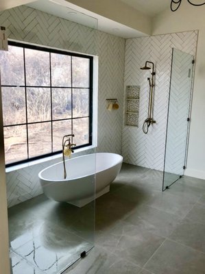 Bath Remodel - Luxury bath and shower area, seamless walk in, his and her showers. Please call for you quotes today.