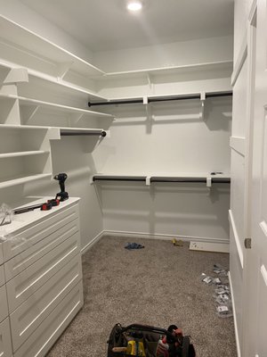 Master Closet in Fate - This is the main part of the project for our client's brand new home.  We did seven spaces in all.  More pictures to come as professional organization services will be completed in October.