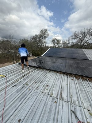 Solar Panel System Rejuvenated Successfully - Client complained of his system not producing satisfactorily. He called us to come and give it a “TEXAS CLEANING” & we didn’t disappoint. He noticed an immediate increase in his power generation. He was completely satisfied with our service’s. Solar Panel System Rejuvenated Successfully - Client complained of his system not producing satisfactorily. He called us to come and give it a “TEXAS CLEANING” & we didn’t disappoint. He noticed an immediate increase in his power generation. He was completely satisfied with our service’s.