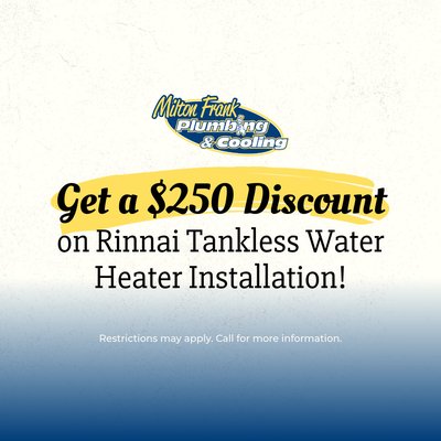 $250 Off Tankless Water Heater Install! - Get a $250 Discount on Rinnai Tankless Water Heater Installation!
Your plumbing equipment at your The Woodlands, TX, home or business will only operate as well as it is maintained.
Imagine what could happen to your pipes if you don’t have them cleaned, unclogged, and maintained—and just how costly it could be to restore them to optimum condition. Maintenance is the best way to prevent minor issues from progressing any further. It could help you avoid a leaky pipe, clogged drain line, and even sewage backup in your Texas home.
Milton Frank Plumbing & Cooling offers drain cleaning services and maintenance to keep your plumbing in ideal condition. Scheduling a professional drain cleaning is the safest and most effective way to ensure your pipes are clean and clear.
Our experts can address all your drain cleaning needs and recommend additional ways to boost the efficiency of all your plumbing equipment. Call us to get started today! $250 Off Tankless Water Heater Install! - Get a $250 Discount on Rinnai Tankless Water Heater Installation!
Your plumbing equipment at your The Woodlands, TX, home or business will only operate as well as it is maintained.
Imagine what could happen to your pipes if you don’t have them cleaned, unclogged, and maintained—and just how costly it could be to restore them to optimum condition. Maintenance is the best way to prevent minor issues from progressing any further. It could help you avoid a leaky pipe, clogged drain line, and even sewage backup in your Texas home.
Milton Frank Plumbing & Cooling offers drain cleaning services and maintenance to keep your plumbing in ideal condition. Scheduling a professional drain cleaning is the safest and most effective way to ensure your pipes are clean and clear.
Our experts can address all your drain cleaning needs and recommend additional ways to boost the efficiency of all your plumbing equipment. Call us to get started today!