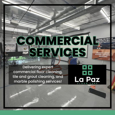 Commercial Services - For over 25 years, La Paz Floor Care has set the standard for commercial floor cleaning and stone restoration Orange County businesses trust. Based in San Clemente, and serving all of Orange County, we specialize in making your workspaces welcoming, immaculate, and resilient—with tailored solutions for offices, retail spaces, medical practices, hospitality, and commercial properties of all types.

As a family-owned and operated business, our commitment is to deliver the highest standard of service with every project. We’ve earned an A+ BBB rating and are consistently recommended for our expertise in marble polishing Orange County, tile and grout cleaning San Clemente, and complete professional floor cleaning for businesses, backed by nearly 100 five-star reviews across Yelp and Google.

Commercial Services Tailored for Your Business
Stone Floor Restoration & Maintenance
Protect your property’s value and appearance with expert stone restoration. Our technicians restore all types of natural stone—including marble, travertine, granite, limestone, and slate—removing scratches, etching, stains, and dullness. Using advanced diamond honing and marble floor polishing, we bring flooring back to life and provide long-lasting shine that’s easy to maintain, even in high-traffic commercial environments.

Tile & Grout Cleaning
Dirty tile and stained grout make a tough first impression. Our state-of-the-art, truck-mounted system performs deep tile and grout cleaning to remove years of embedded dirt and bacteria. We also offer color sealing, which renews grout lines and protects against future stains—critical for establishments concerned about cleanliness and image.

Concrete & Terrazzo Polishing
Durable and eye-catching, polished concrete and terrazzo flooring are growing in popularity across Orange County’s commercial spaces. We provide eco-friendly floor cleaning Orange County businesses rely on, combining specialty abrasives and protective sealants for a smooth, high-gloss finish that stands up to daily wear and meets safety standards.

Carpet & Upholstery Cleaning for Businesses
Our hot water extraction system delivers deep carpet cleaning for offices, conference rooms, and waiting areas, prolonging the life of your investment, reducing allergens, and leaving your property fresher and more inviting. We also carefully clean business upholstery—furniture/fabrics—helping to keep your workspace healthy and presentable.

Why La Paz Floor Care for Your Business?
Expertise in Commercial Floor Cleaning Orange County: Decades of specializing in large-scale, complex properties.
Trusted Professionals: All technicians are uniformed, background-checked, and thoroughly trained.
Environmentally Responsible: We use safe, green-certified cleaning solutions that protect your employees and customers.
Consistent Results: Custom maintenance plans ensure your business always looks its best, with minimal disruption.
Upfront Pricing: No hidden fees—clear, competitive estimates for every commercial floor cleaning project.
Serving All Orange County Commercial Clients
We serve a diverse range of businesses throughout San Clemente, Dana Point, Laguna Beach, Mission Viejo, Irvine, Newport Beach, Aliso Viejo, and beyond, including:

Corporate offices & multi-tenant buildings
Retail stores & shopping centers
Hotels & hospitality venues
Medical offices & clinics
Restaurants
Schools & community centers
Property management groups
Our Guarantee
At La Paz Floor Care, we stand behind our work with a 100% satisfaction guarantee. Your business’s floors are an investment—and we treat them as such, delivering results that improve appearance, safety, and property value.

What Our Commercial Clients Say
“We hired La Paz Floor Care for our high-traffic lobby and conference rooms. The difference is night and day—clients consistently remark on the shine and cleanliness.”
— Office Manager, Irvine

“Prompt, professional, and very thorough. We use La Paz for regular tile and grout cleaning at our restaurants. They never disappoint!”
— Restaurant Owner, Dana Point

Book Your Commercial Floor Cleaning Estimate
Contact La Paz Floor Care today for a free, on-site consultation and discover how professional Orange County floor care can elevate your business’s image. Visit lapazfloorcare.com or call (949) 378-6048 to schedule.