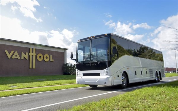 56-Passenger Van Hool Coach - Any destination, any day of the week.

Elegant : Stylish European charm and streamline styling
Comfort : Flat screen monitors, Wifi and power outlets
Flexible : Up to 56 seats and under carriage luggage With European charm and streamlined styling

Van Hool Coaches are sure to satisfy every group’s ground transportation needs. Now available throughout Metro Atlanta and South East Region the Van Hool Coaches with seating for 56 is ready to roll. Contact a sales representative to book a Van Hool coach.